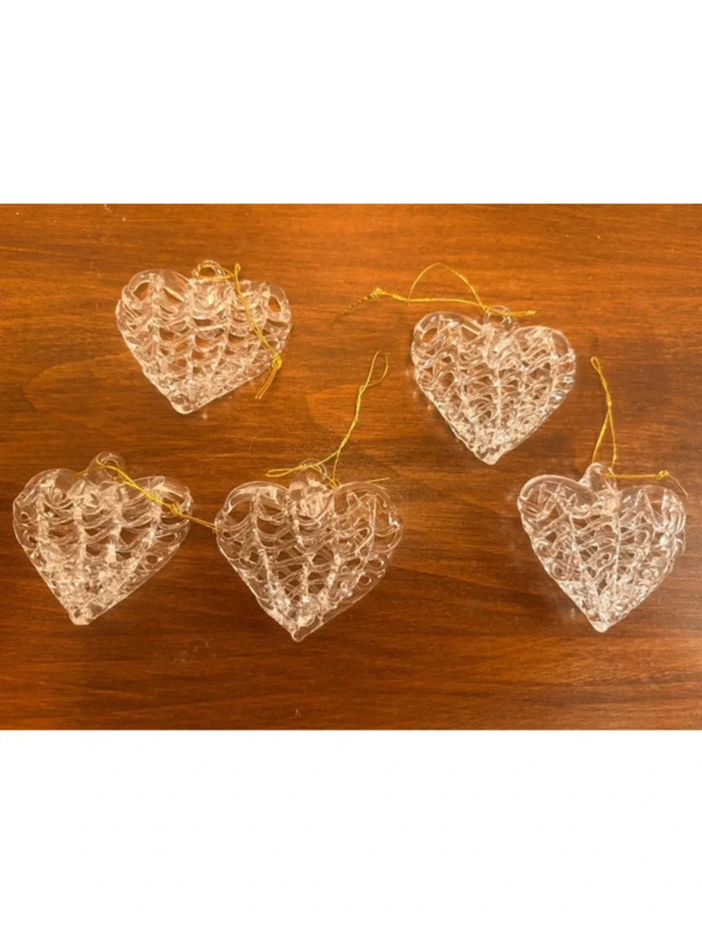 Vintage House of Lloyd Spun Glass Heart Ornaments Set of 5 w/ Original Box